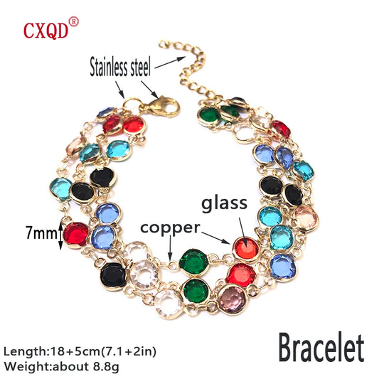 Luckacco Beautiful Fashion Multicolor Stainless Steel Lobster Clasp Glass Copper Combination Golden Bracelets For Women Girls Kids Gift
