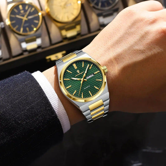 Luckacco POEDAGAR Luxury Men Watch Date Week Waterproof Luminous Stainless Steel Watch For Man Casual Quartz Men's Watches Male Sport+Box