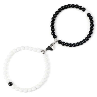Luckacco 2Pcs/Set Sliver Black Color Magnet Pendant Bracelets 6MM 8MM White Porcelain Black Line Beads Couple Bracelet Jewelry Gift New