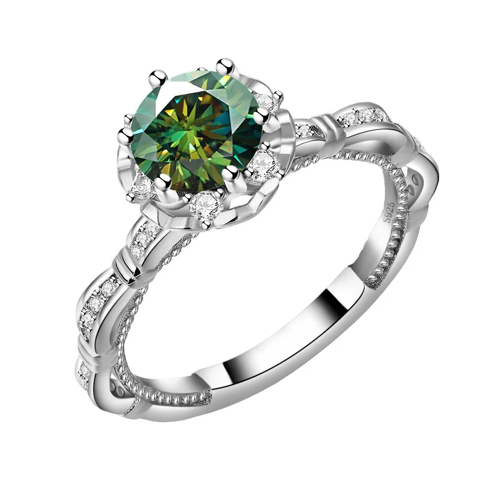 luckacco 100% true1ct yellow green moissanite vintage ring gra certificate passed diamond test women anniversary jewelry gift s925 silver