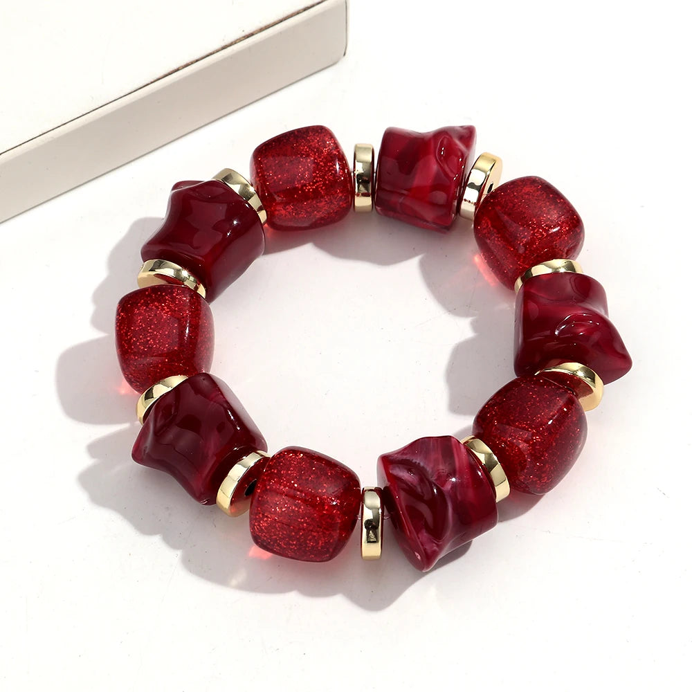 luckacco new acrylic irregular geometric handmade elastic bracelet for woman man colorful beaded statement bracelets unique jewelry gift