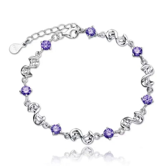 Luckacco NEW fine 925 Sterling Silver Purple crystal Lucky Clover Bracelets for women fashion party wedding accessories Jewelry 17CM+4CM