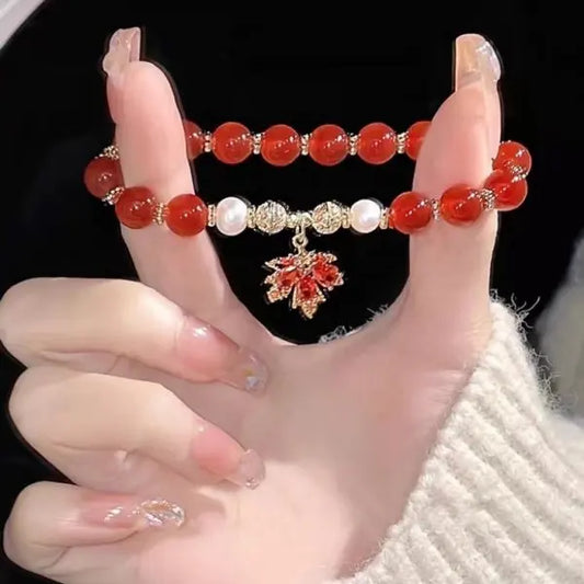 Luckacco Light Luxury Purple Glass Crystal Beaded Bracelets for Women Chic Butterfly Tassel Pendant Bracelets Sweet Girl Wrist Jewelry