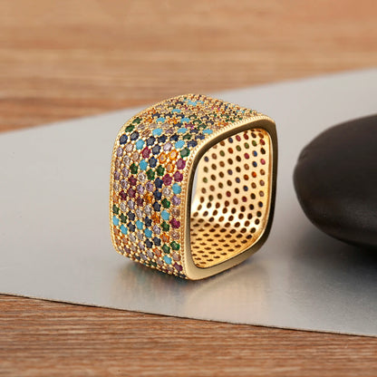 Luckacco Nidin New Trendy Square Shape Inlaid Crystal Zircon Rings For Women Men 5 Colors Choice Hip Hop Style Finger Jewelry Chic Gifts