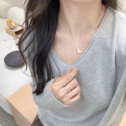 Luckacco New 925 Sterling Silver New Ladies Drawing Love Fine Jewelry High Quality Heart-Shaped  Pendant Necklaces For Women Wedding Gift