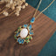 Summer Hot Ancient Style Burnt Blue Flower Butterfly Mosaic Oval Hotian Jade Pendant Vintage Necklace for Women All-Matching