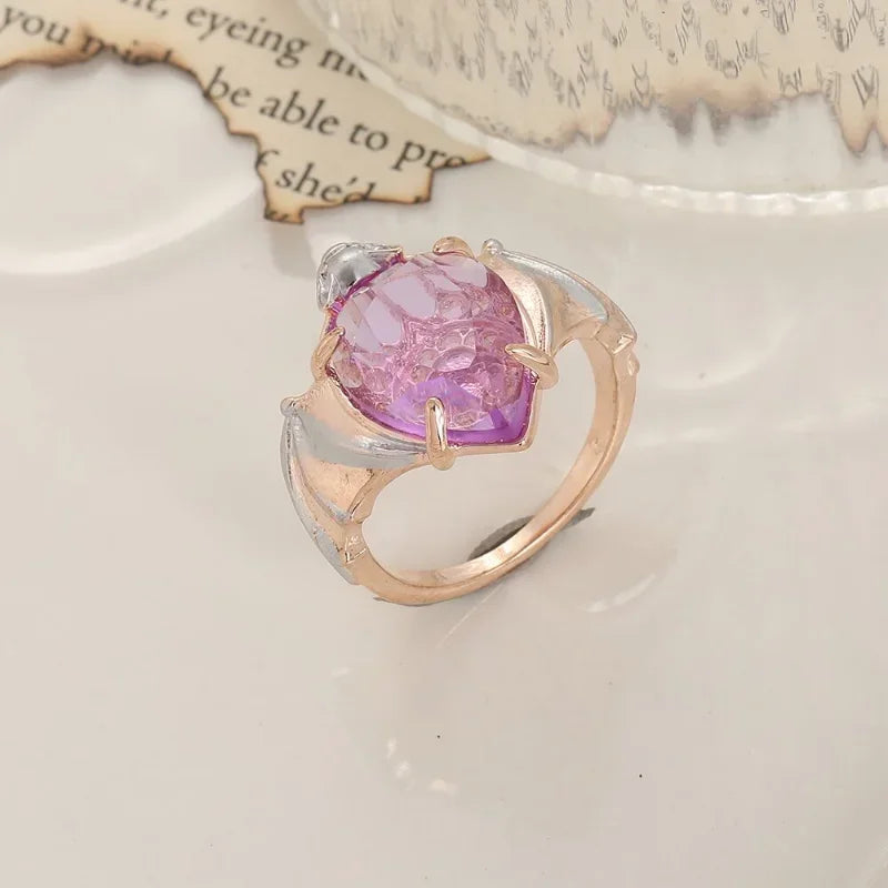 luckacco new arrivals vintage bat finger rings y2k inlaid purple water drop shape stone ring for women fashion party jewelry gifts