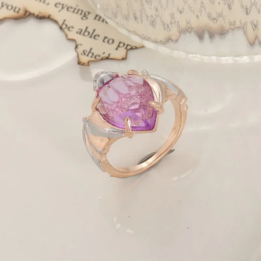Luckacco New Arrivals Vintage Bat Finger Rings Y2k Inlaid Purple Water Drop Shape Stone Ring for Women Fashion Party Jewelry Gifts