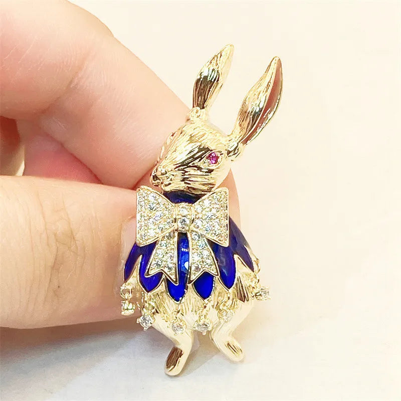 luckacco 1pc vintage baroque brooch ladies men's rabbit enamel crystal pin cute drip oil badge party gift dress ornaments