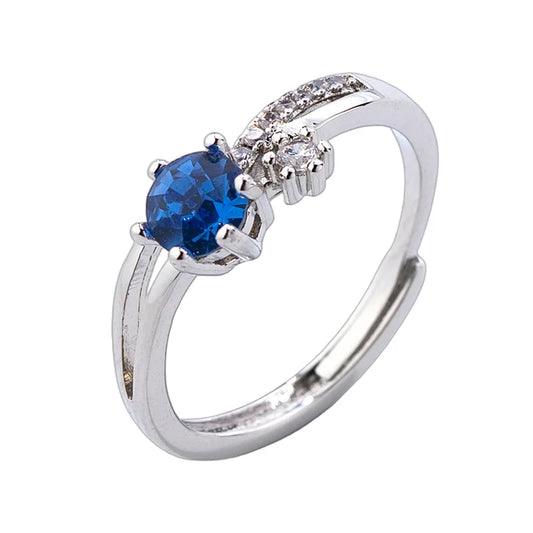 Luckacco Minimalist Rose Red Blue Stone Small Round Rings For Women Silver Color Stacking Thin Finger Wedding Bands Adjustable Jewelry CZ