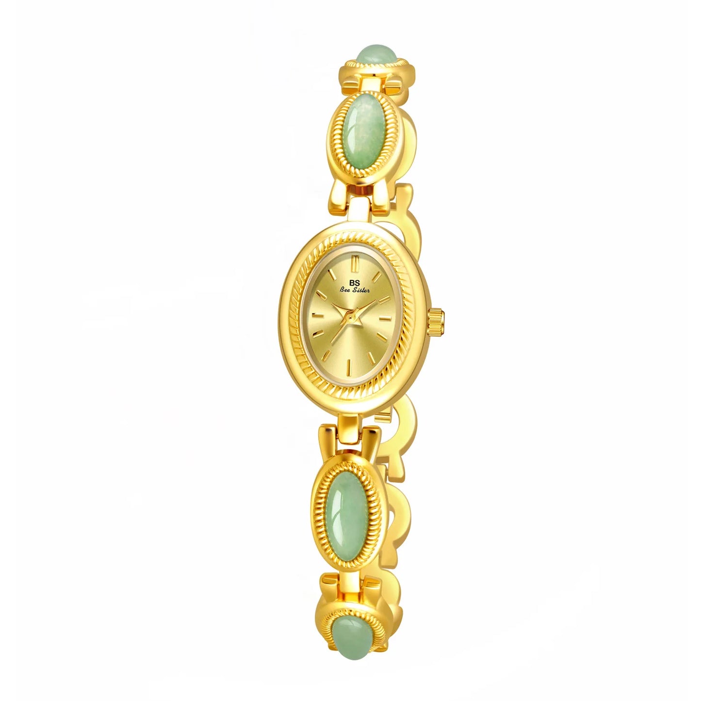 luckacco luxury women's quartz watch ladies waterproof retro natural jade stones chain fashion elegant watches gift for girl