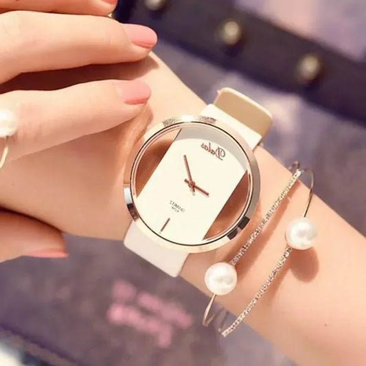 Luckacco Famous Watch Women Luxury Leather Skeleton Strap Dress Watch Casual Quartz Wristwatch Stainless Steel Reloj Mujer часы женские