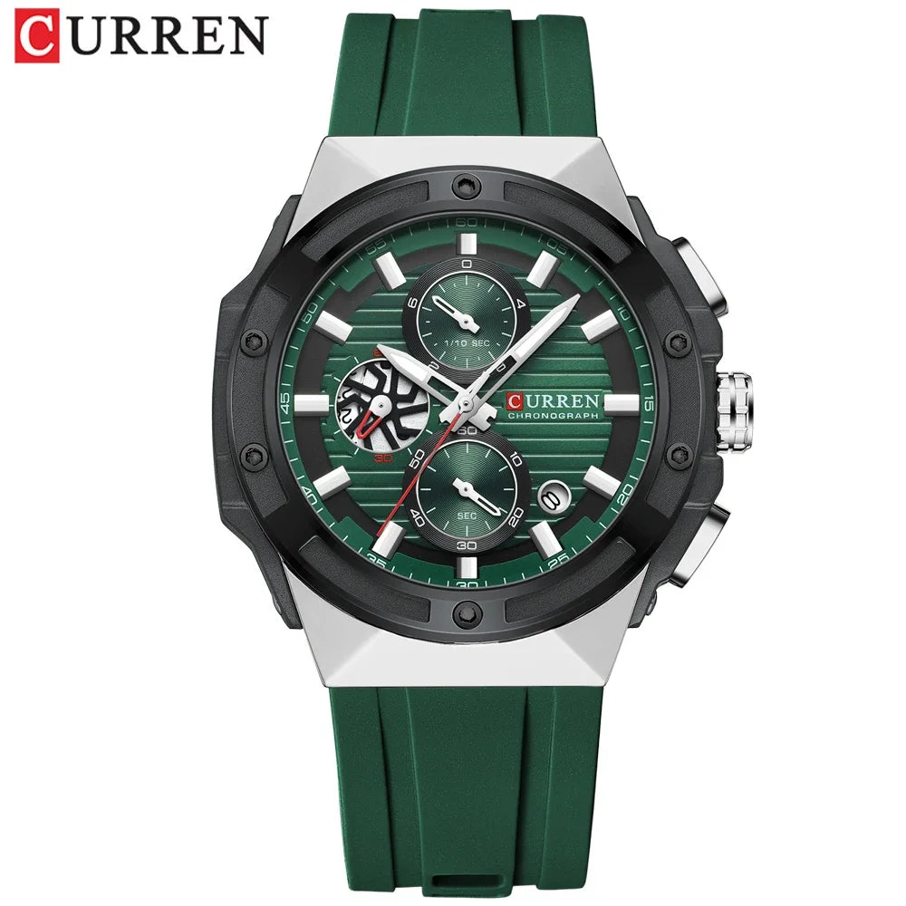luckacco curren fashionable sports multifunctional chronograph quartz watch with silicone strap creative design dial luminous hands