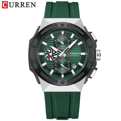 Luckacco CURREN Fashionable Sports Multifunctional Chronograph Quartz Watch with Silicone Strap Creative Design Dial Luminous Hands