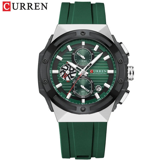 Luckacco CURREN Fashionable Sports Multifunctional Chronograph Quartz Watch with Silicone Strap Creative Design Dial Luminous Hands