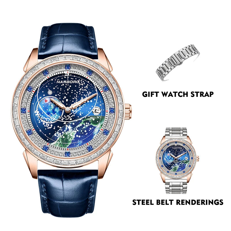 luckacco hanboro lunar exploration series men's fully automatic mechanical watch fashion starry night light waterproof watch