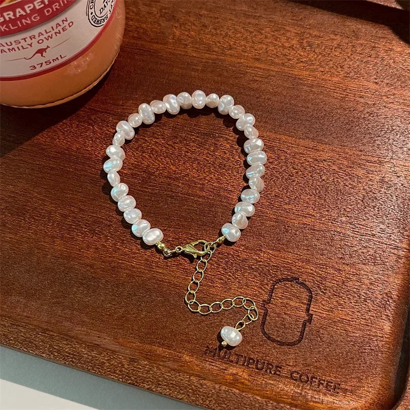 luckacco ins pearl bracelet for women irregular shaped pearl  small and unique design high grade and elegant style bracelets pulseras 팔찌