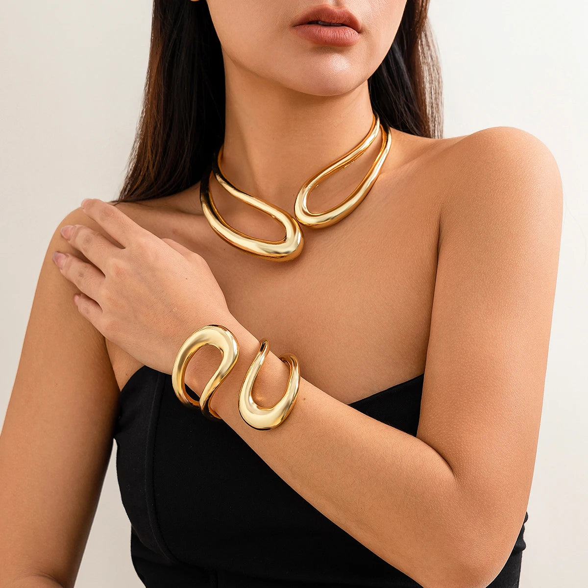luckacco exaggerated heavy metal big open torques choker necklace fot women goth adjustable chunky chain grunge jewelry steampunk men new