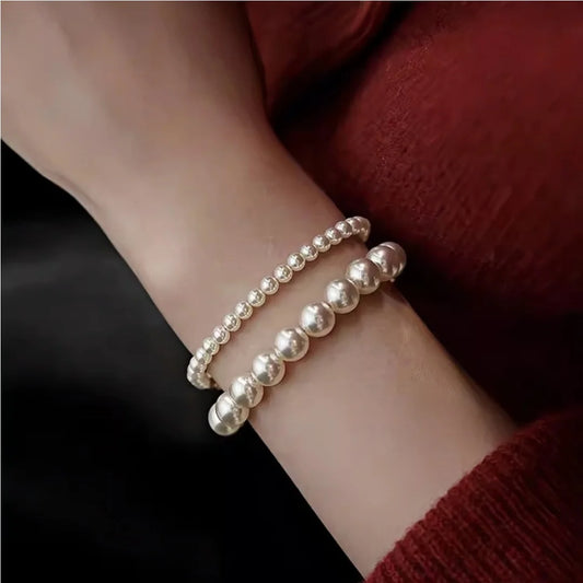 Luckacco Fashion Multi-layer Pearl Bracelet For Women French Vintage White Acrylic Bead Bulb Bracelet Trendy Party Jewelry Accessories