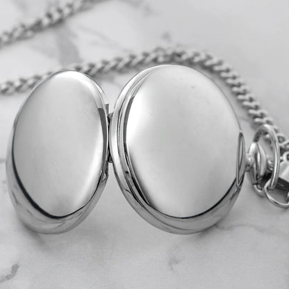 Luckacco All Hunters Retro Silver Smooth Quartz Pocket Watch For Men Women Steampunk Necklace With Chain