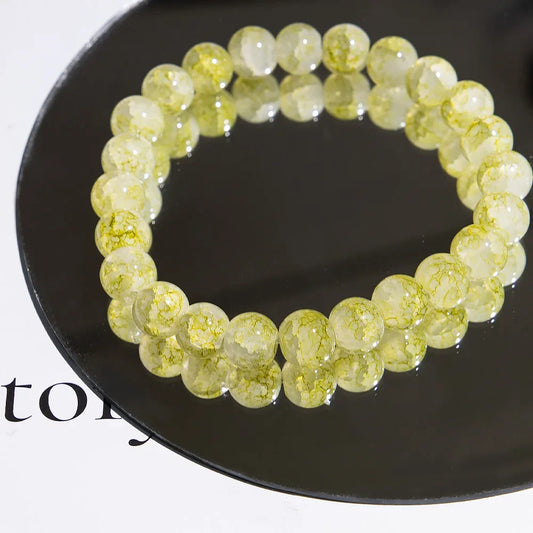 Luckacco Fashion Exquisite Ice Crack Gradient Forest Flower Pattern Beaded Glass Bracelet for Women High Beauty Elastic Bracelet Jewelry