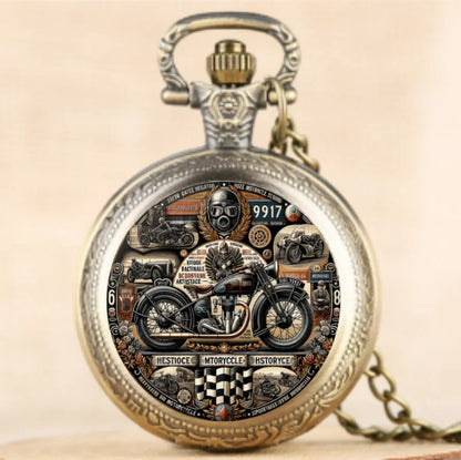 Luckacco Antique Exquisite Vintage Motorcycle Pattern Design Quartz Pocket Watch - Men Male Kids Fashion Accessory, Non-Waterproof  Watch