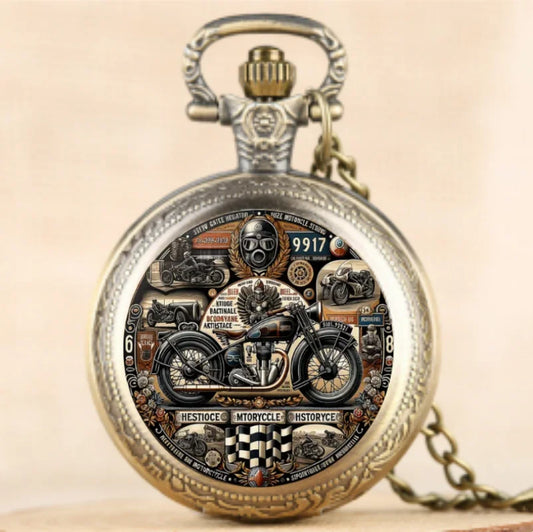 Luckacco Antique Exquisite Vintage Motorcycle Pattern Design Quartz Pocket Watch - Men Male Kids Fashion Accessory, Non-Waterproof  Watch