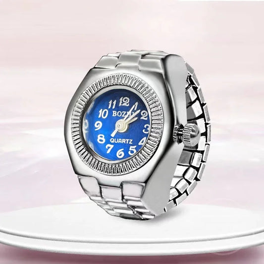 Luckacco Vintage Punk Finger Watch Mini Elastic Strap Alloy Watches Couple Rings Jewelry Clock Retro Roman Quartz Watch Rings Women Men