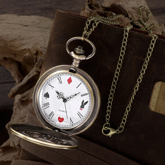 Luckacco New Bronze Quartz Pocket Watch Retro Alice Theme Pocket Fob Watch Pendant Necklace Pocket Watch Men Womens Gift
