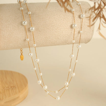 Luckacco picks Stainless Steel Temperament Pearl Chain Choker Necklace for Women Waterproof Collar Jewelry Bijoux Gift