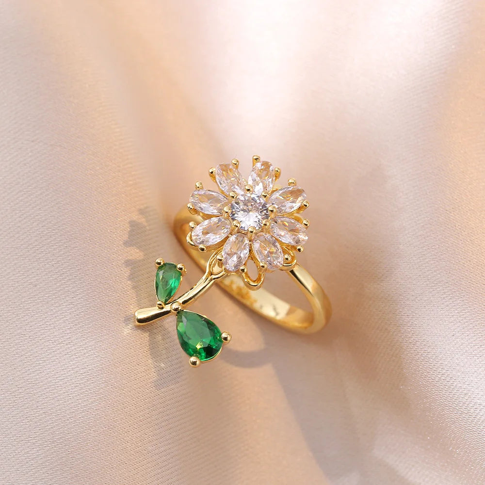 luckacco luxury zircon four-leaf clover rotating ring lucky transfer jewelry gift for children tik tok same style for women for friends