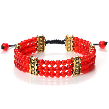 Luckacco Natural Stone Beads Bracelet 4mm Malachite Black Lava Yoga Energy Hot Couple For Women Men Jewelry Braided Rope Knot Bangle Gift