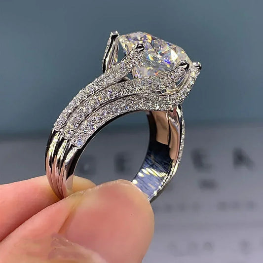 Luckacco Кольцо Женское Sparkling Twisted Metal Inlaid White Zircon Ring For Women's Daily Wear To Receptions Jewelry Gift 반지
