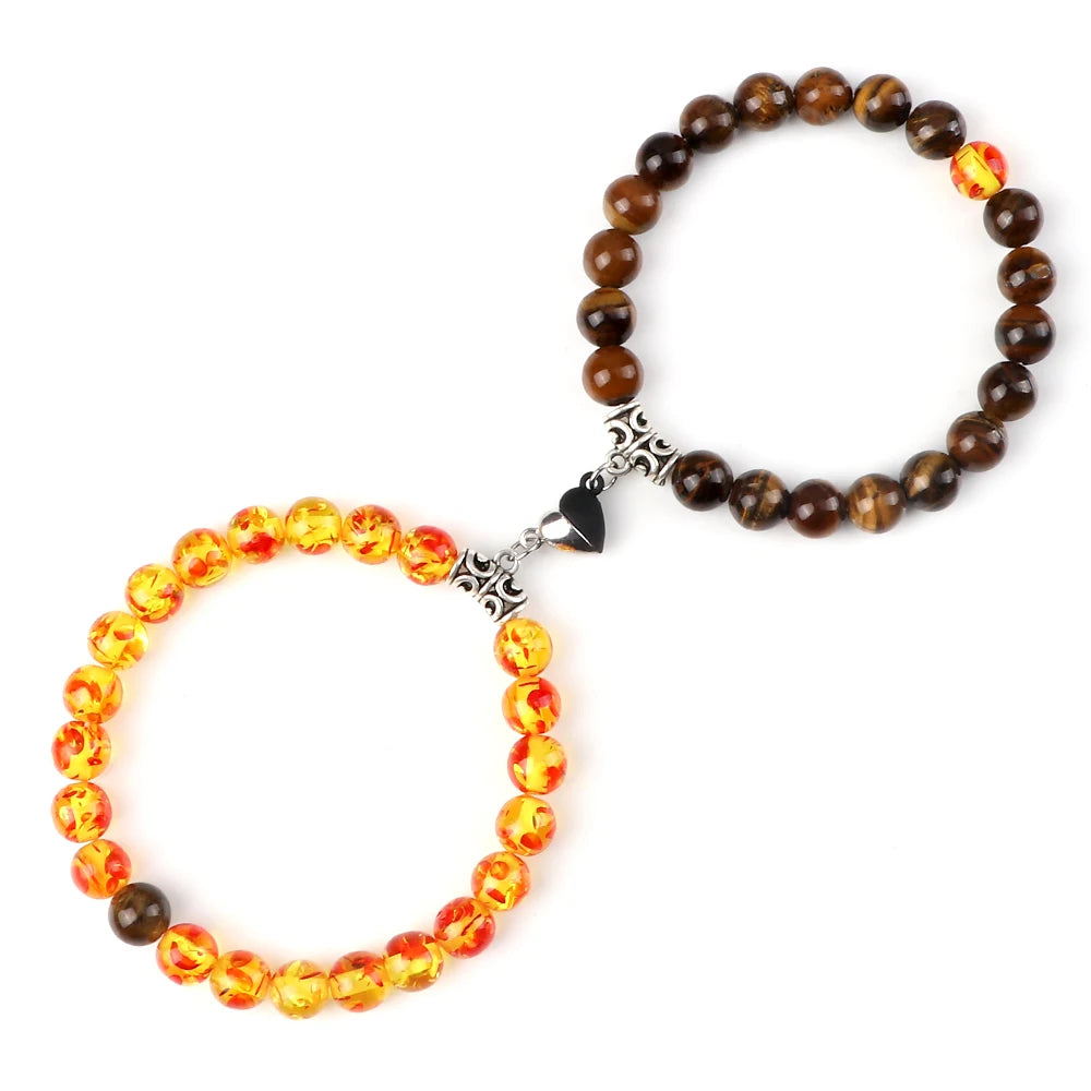 luckacco 2pcs/set natural stone beaded bracelet for lovers distance heart magnet buckle couple bracelets friendship fashion jewelry gifts