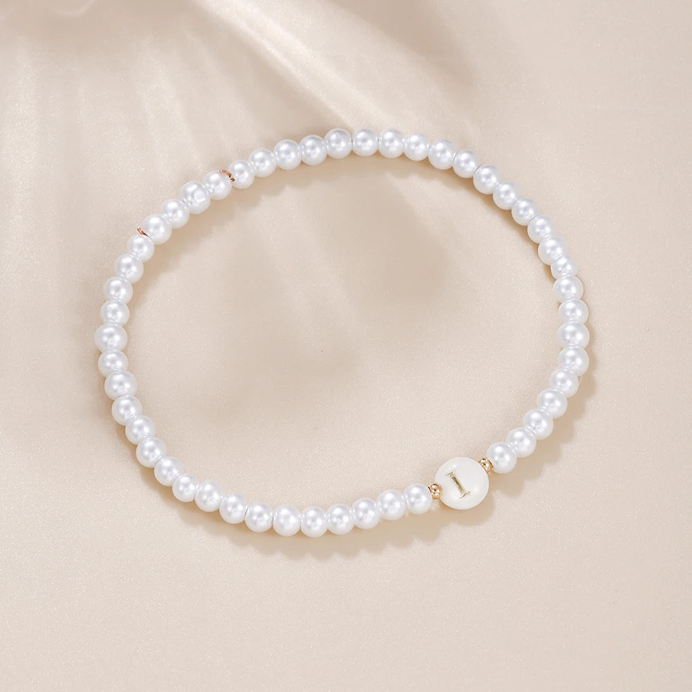 luckacco new fashion 26 letter bracelet women temperament handmade simulated pearl bead bracelet for women jewelry gift