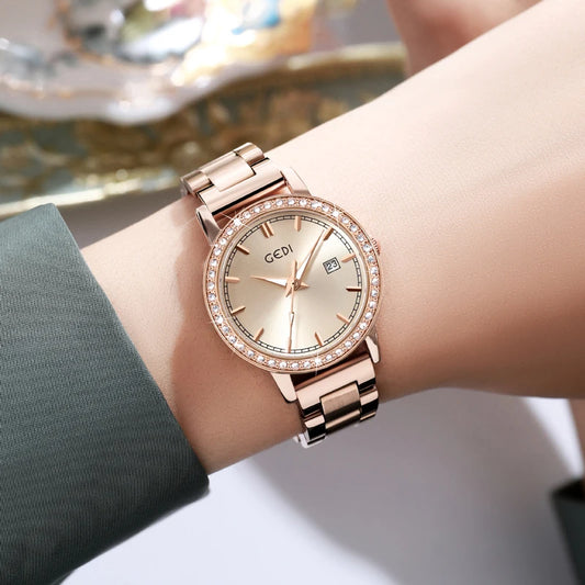 Luckacco Light luxury stainless steel women's watch calendar waterproof high-end watch ladies quartz watch