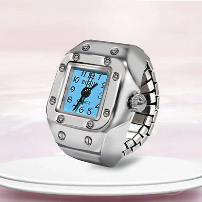Luckacco Vintage Punk Finger Watch Mini Elastic Strap Alloy Watches Couple Rings Jewelry Clock Retro Roman Quartz Watch Rings Women Men