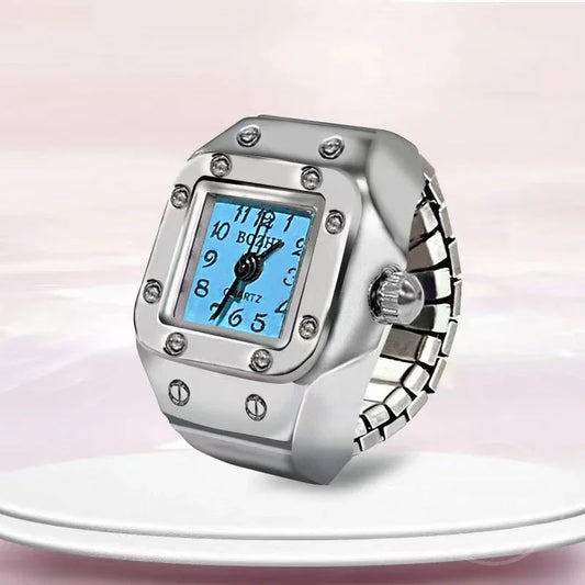 Luckacco Vintage Punk Finger Watch Mini Elastic Strap Alloy Watches Couple Rings Jewelry Clock Retro Roman Quartz Watch Rings Women Men