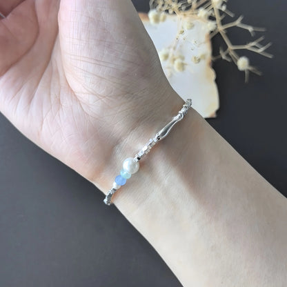 Luckacco VENTFILLE 925 Sterling Silver 6mm Shell Pearl Glass Bead Star Bracelet For Women Gift Crushed Silver Jewelry
