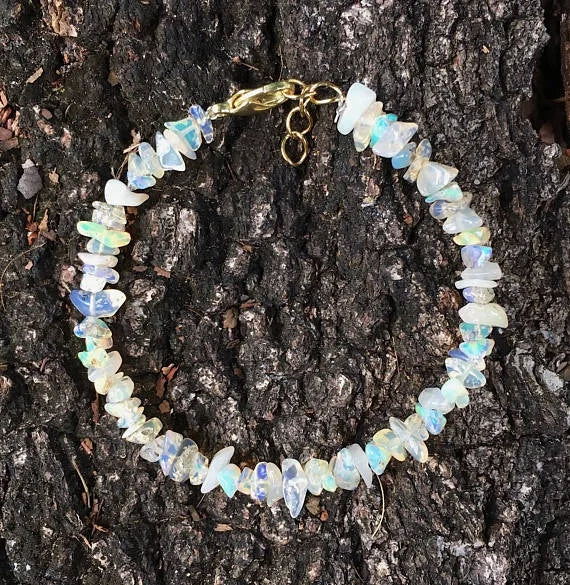 luckacco opal chip bracelet / ethiopian opal bracelet / rainbow opal / white opal / rough opal / raw opal / natural opal