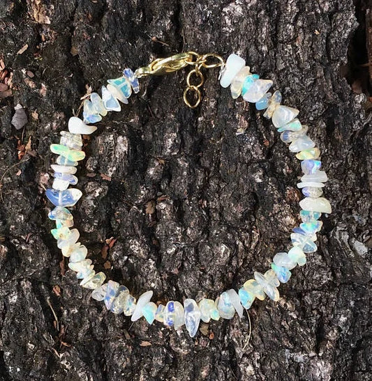 Luckacco Opal Chip Bracelet / Ethiopian Opal Bracelet / Rainbow Opal / White Opal / Rough Opal / Raw Opal / Natural Opal