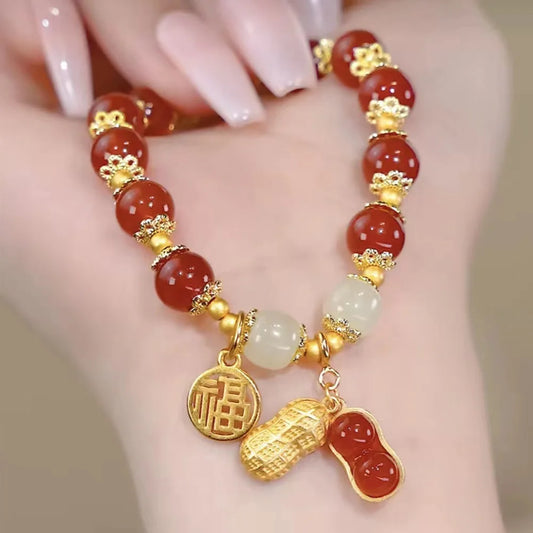 Luckacco LATS Green Glass Imitation Opal Bracelet for Women Exquisite Gold Color Leaves Wrist Strap Bangle Chain Bracelets Girls Gifts
