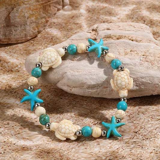 Luckacco Bohemian Imitation Shell Beads Bracelet For Women Sea Star Turtle Woven Rope Bracelet Handmade Friendship Beach Holiday  Jewelry