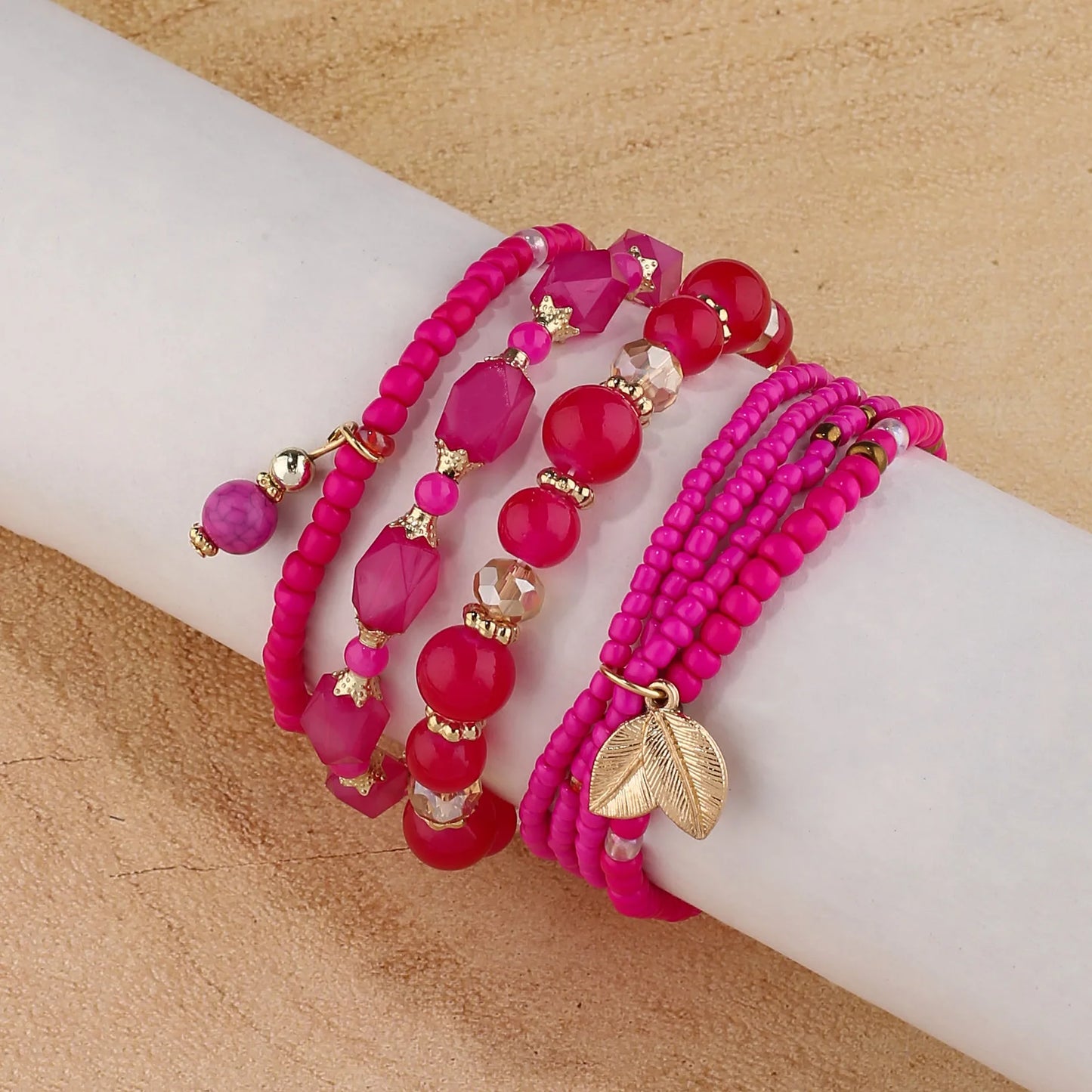 luckacco diezi korean ethnic bohemian crystal beads leaves charm bracelets for women girls elastic rope wrap bracelet pulseira feminina