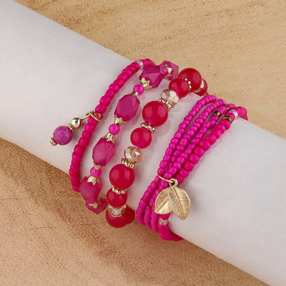 Luckacco DIEZI Korean Ethnic Bohemian Crystal Beads Leaves Charm Bracelets For Women Girls Elastic Rope Wrap Bracelet Pulseira Feminina