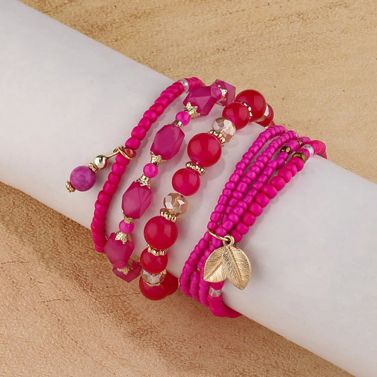 Luckacco DIEZI Korean Ethnic Bohemian Crystal Beads Leaves Charm Bracelets For Women Girls Elastic Rope Wrap Bracelet Pulseira Feminina