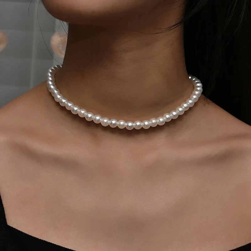 luckacco exaggerated imitation pearl beads necklace for women ccb big heart pendant choker necklace jewelry gift