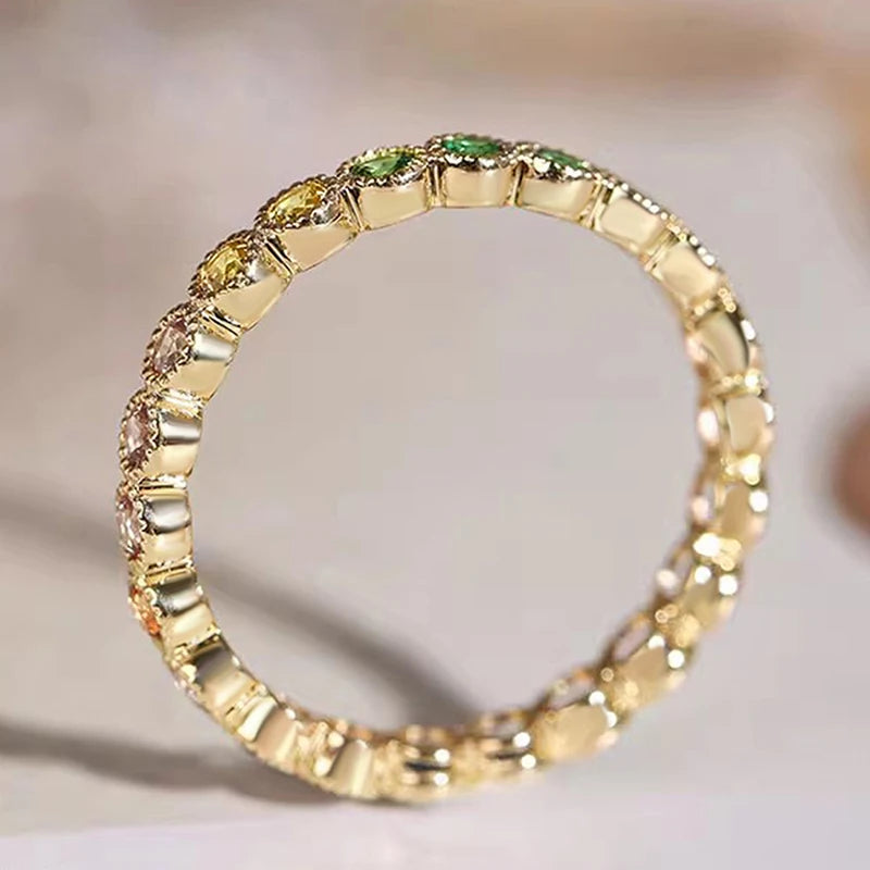 luckacco daily picks colorful rainbow cubic zircon promise rings for women gold color luxury trendy wedding accessories statement girl jewelry