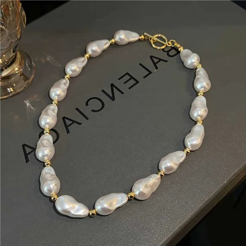 luckacco new trendy baroque pearl necklace for women charms korean temperament ot choker necklace 2023 fashion jewelry gift