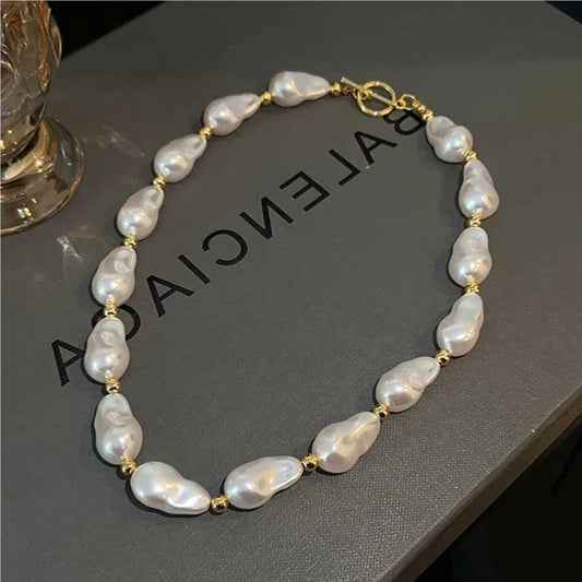 Luckacco New Trendy Baroque Pearl Necklace for Women Charms Korean Temperament OT Choker Necklace 2023 Fashion Jewelry Gift